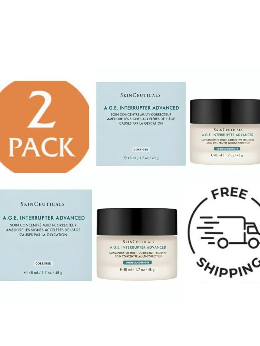 2x SkinCeuticals A.G.E. Interrupter Advanced Face Cream 1.7 oz / 48 ml Sealed